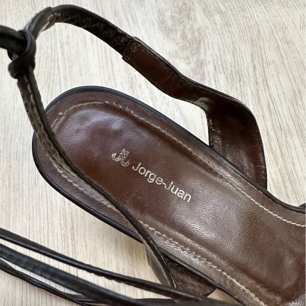 Chocolate Brown Western Sexy Boho Ankle Wrap Sandals by Jorge-Juan ~ 40.5